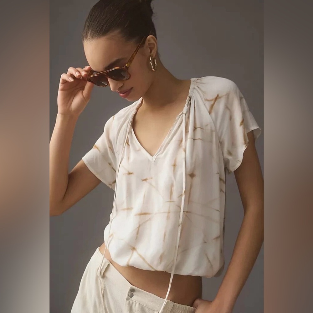 Anthropologie Cloth & Stone Tie Neck Peasant Top